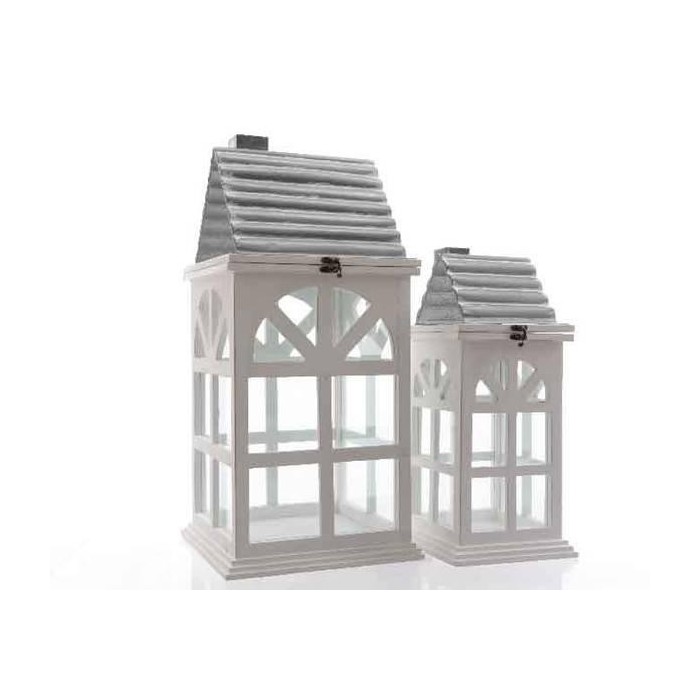 SET 2 LANTERNE A FORMA DI CASA BIANCHE